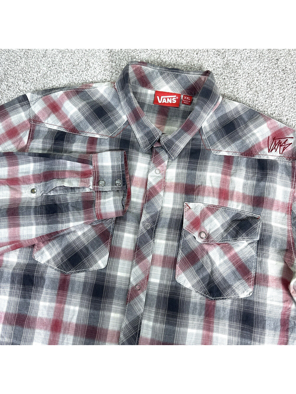 Vans Shirt Mens XXL 2XL Red Gray Plaid Western Snap Button LS Skate Western - Picture 1 of 9